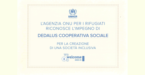 Dedalus Cooperativa Sociale ha ricevuto il logo We Welcome dell UNHCR
