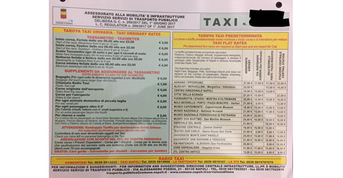 Taxi Tabella in vigore dal 24 luglio